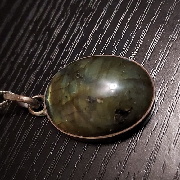 Vintage sterling silver necklace w silver and labradorite pendant - Picture 2 of 4